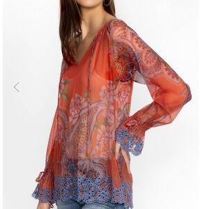 Johnny Was PAISLEY MESH BLOUSE size xl